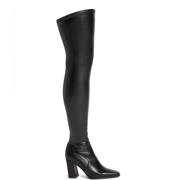 Azalea Wang Shoes - Azalea Wang Black Vegan Leather 4 Way Stretch Thigh High Boots